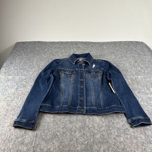 One World Jacket Womens Size M‎ Blue Cotton Denim Jean Button Front